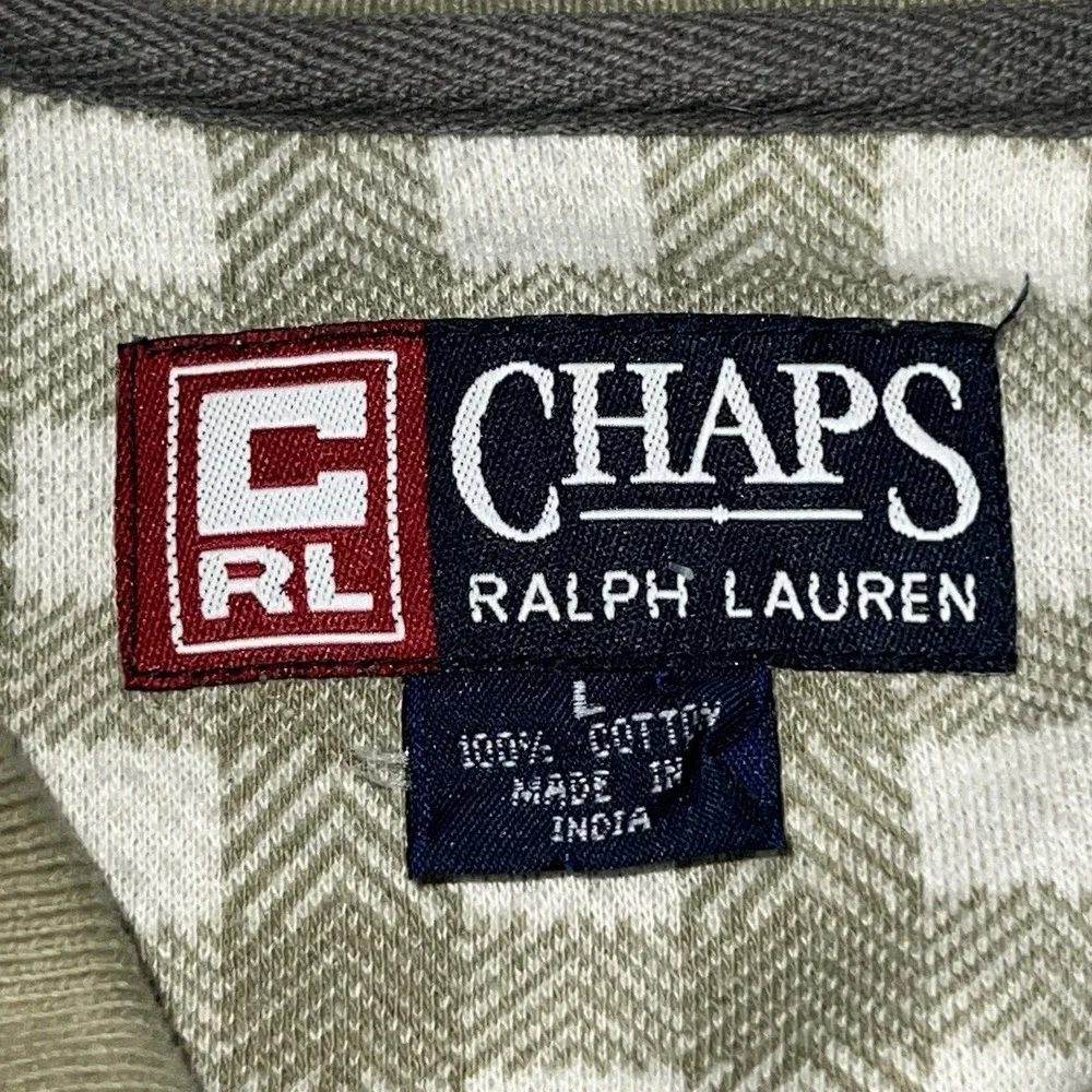 Vintage Chaps By Ralph Lauren Men's‎ Green Gingham Long Sleeve Polo Shirt Large